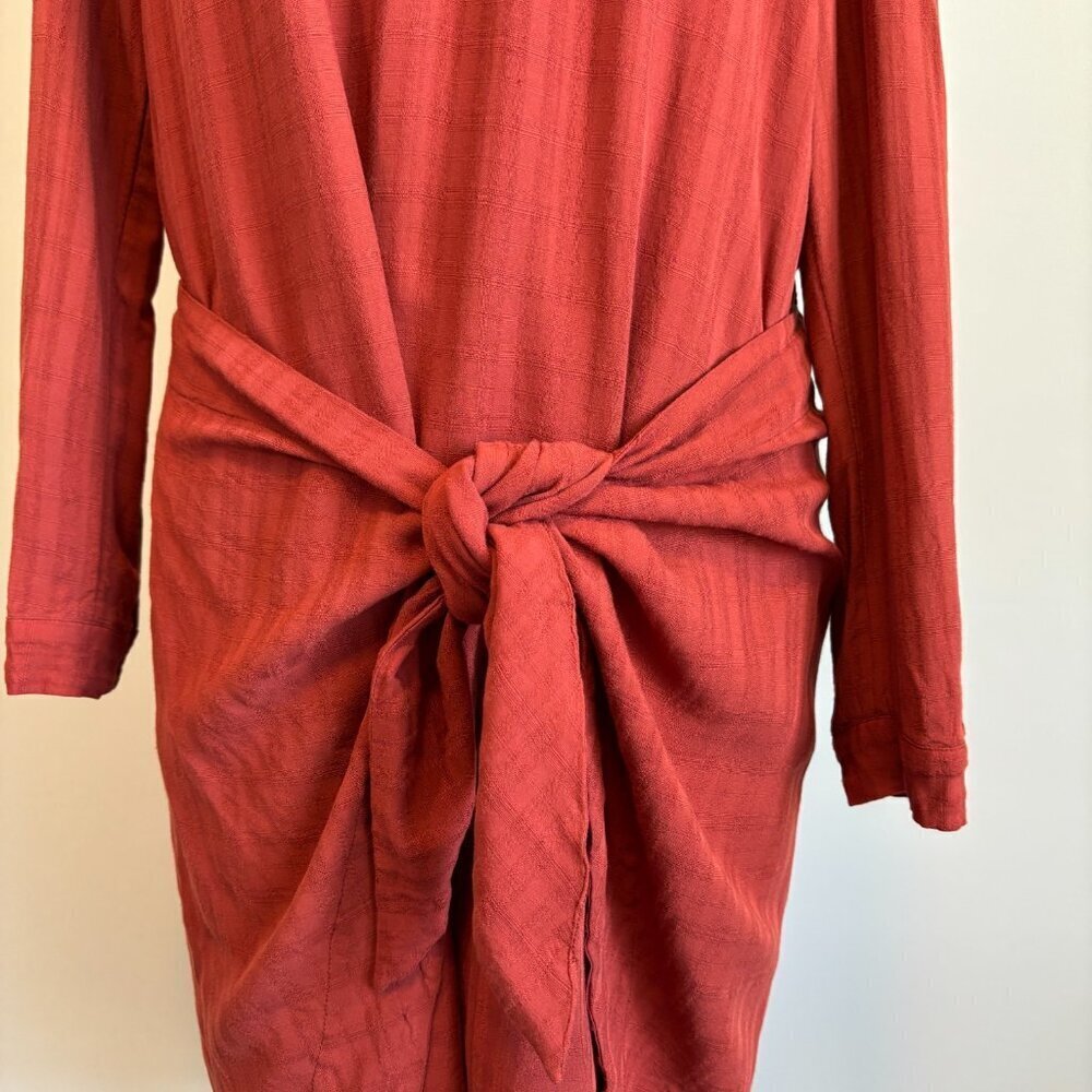 Maeve Anthropologie Bloomsbury Tie Shirt Dress Midi Chic Western Red Size 12 - Picture 9 of 13